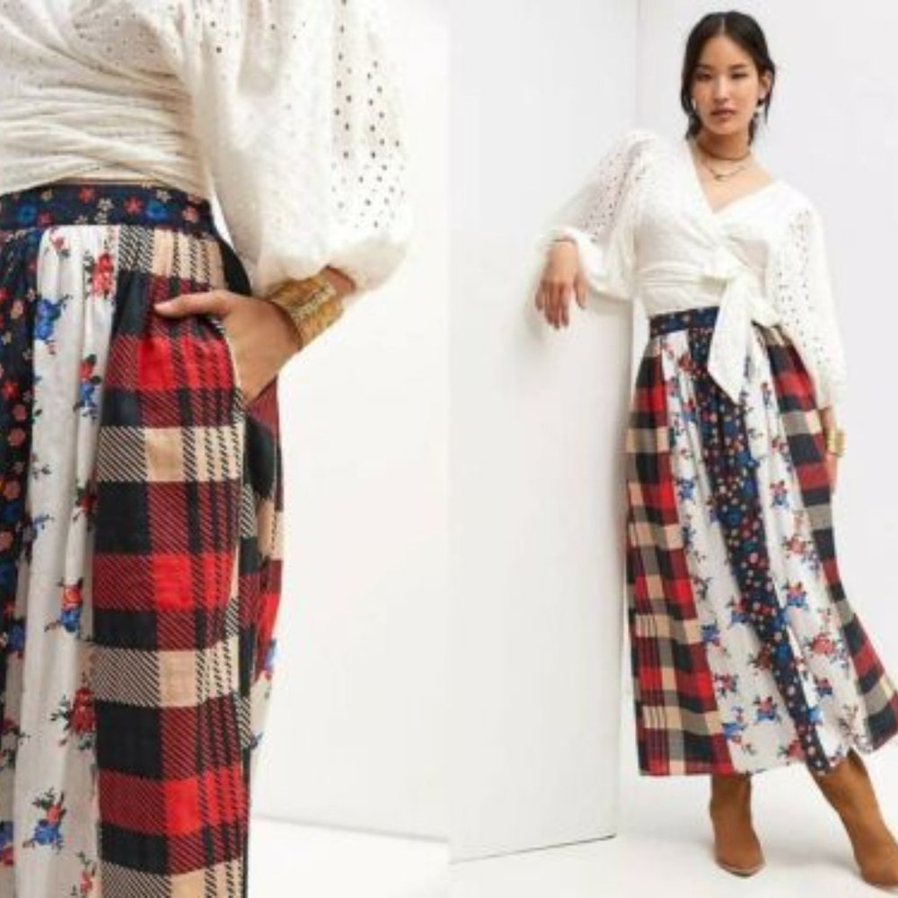 Anthropologie Let Me Be CONTRAST Maxi Skirt S Americana colonial revival refresh
